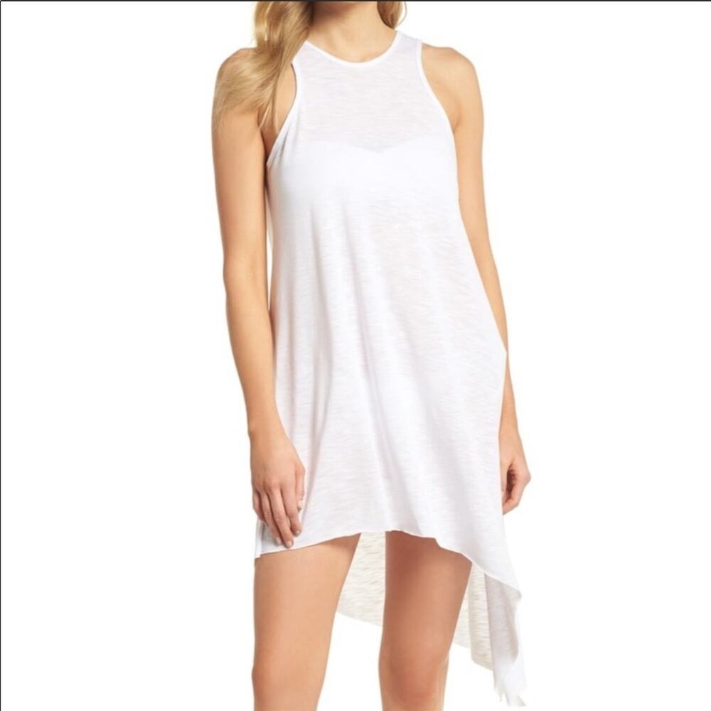 BECCA Women's White Asymmetrical Tank Top Keyhole Back Cover Up Dress